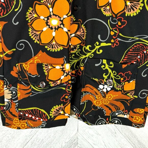 Vintage 60s Hawaiian Safari Style Shirt Cabana Floral Retro Mod Mens Medium - Picture 4 of 6